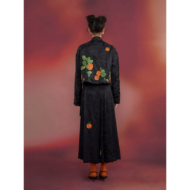 柿の実の刺繍ロングプリーツスカート