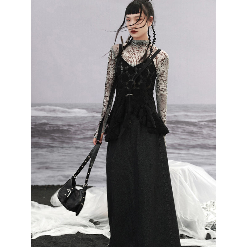 黒墨のお嬢様のハイウエストデニムスカート