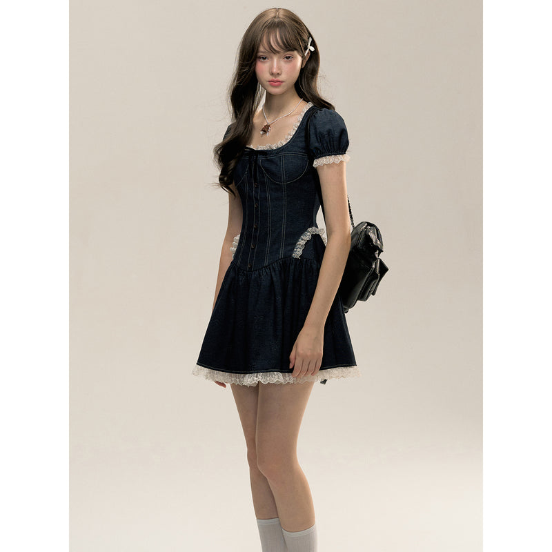 Dark blue Night Sky Colored Denim Lace Dress