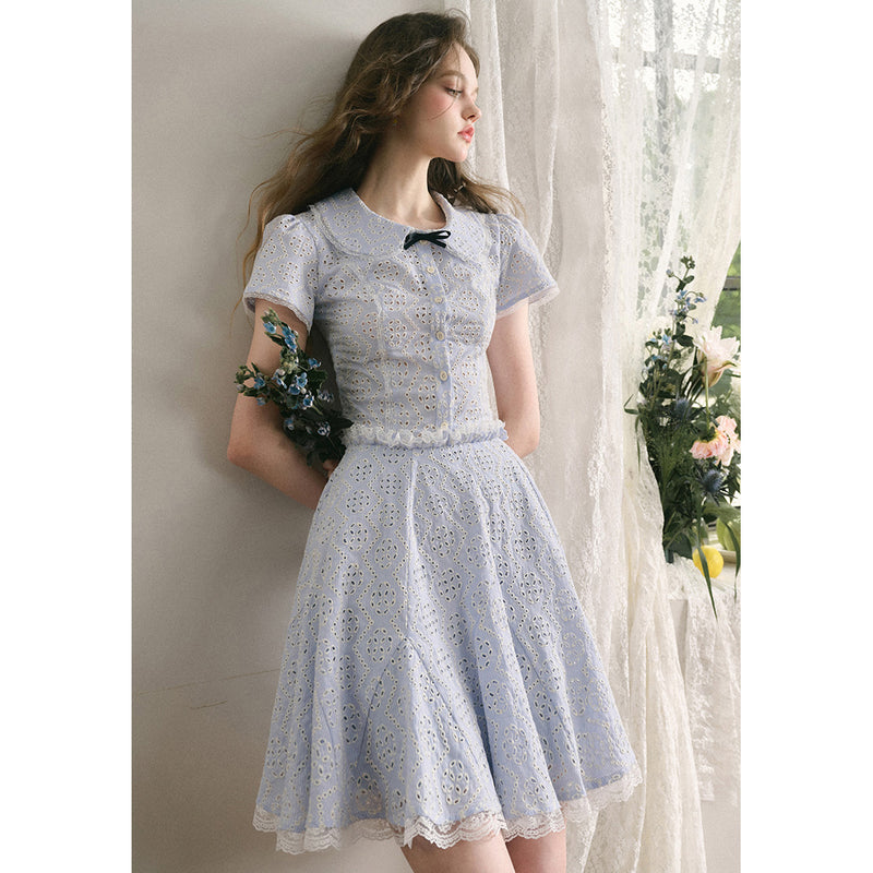 Light Blue Embroidered Blouse and Skirt