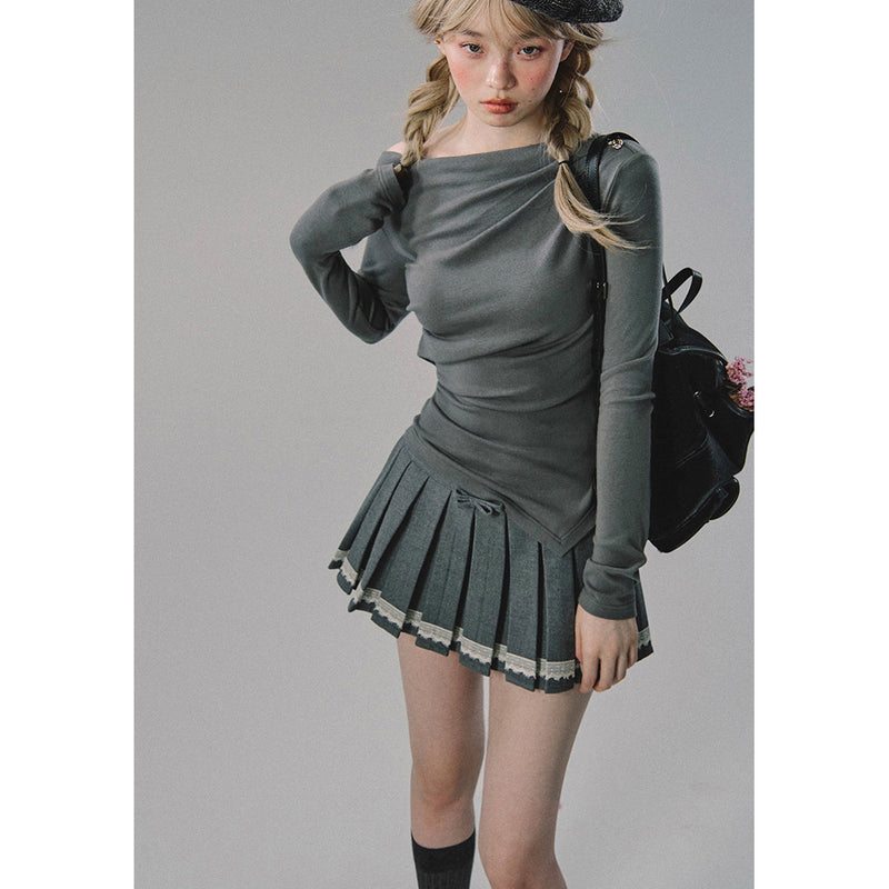 Gray Literary Girl Gray Pleated Short Skirt
