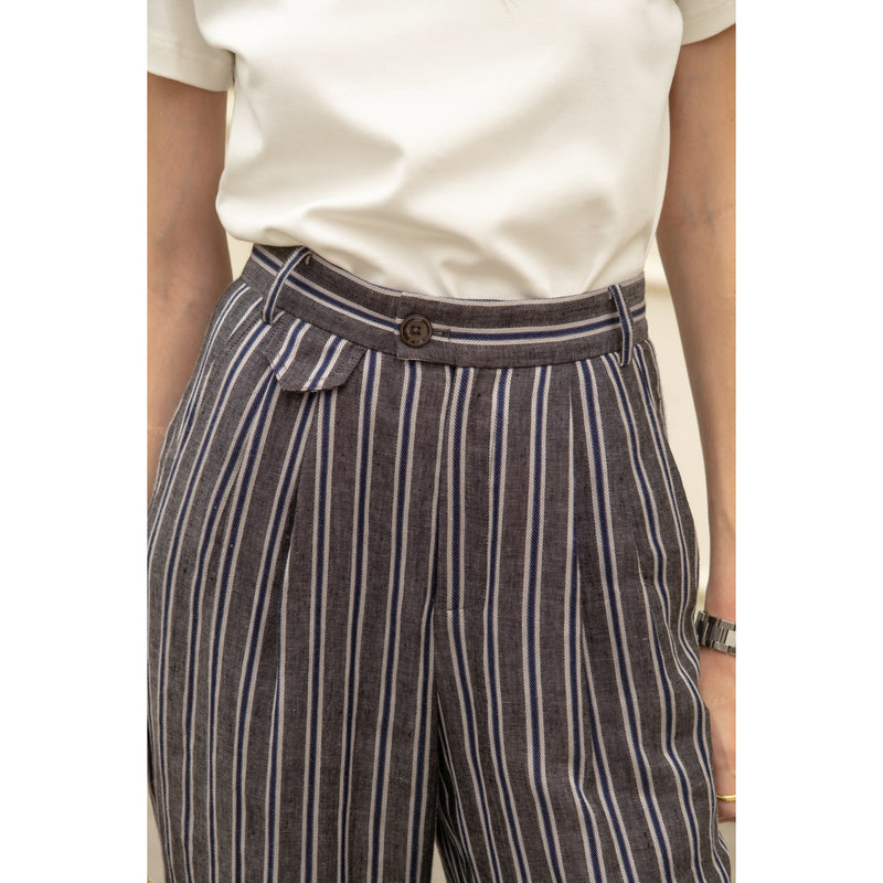 Gray Striped Linen Long Pants[2024年6月下旬-7月上旬発送予定]