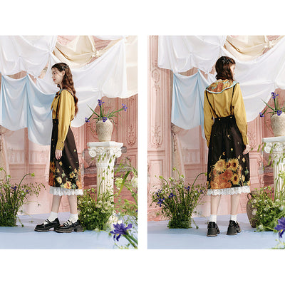 花瓶の向日葵と薔薇のストラップスカート – ManusMachina