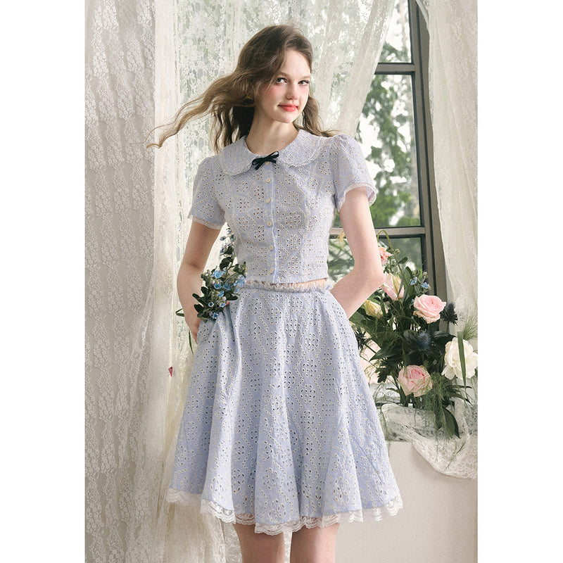 Light Blue Embroidered Blouse and Skirt