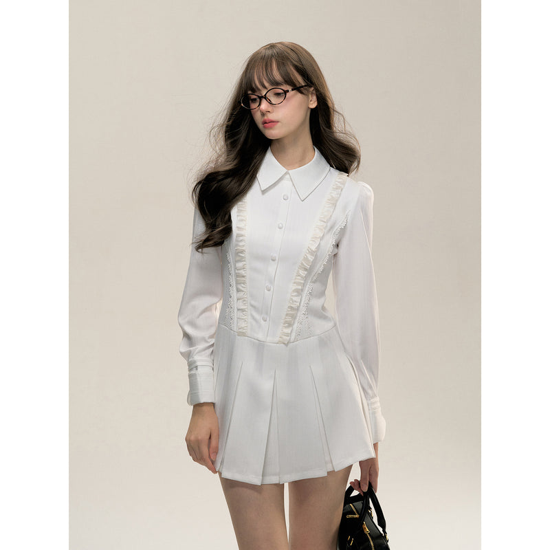 Pure White College Pleated Dress