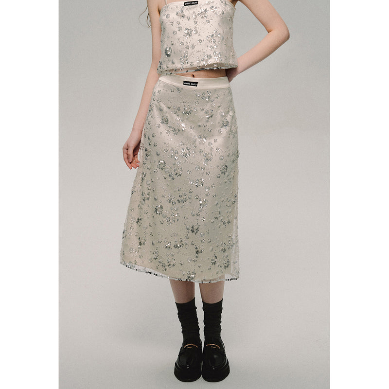 Camisole and Long Skirt with Jeweled Flowers