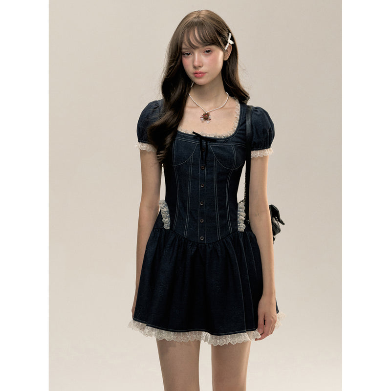 Dark blue Night Sky Colored Denim Lace Dress