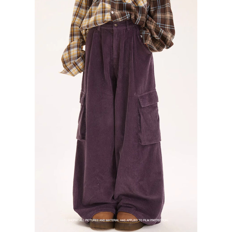 Brown Purple Corduroy Wide Pants