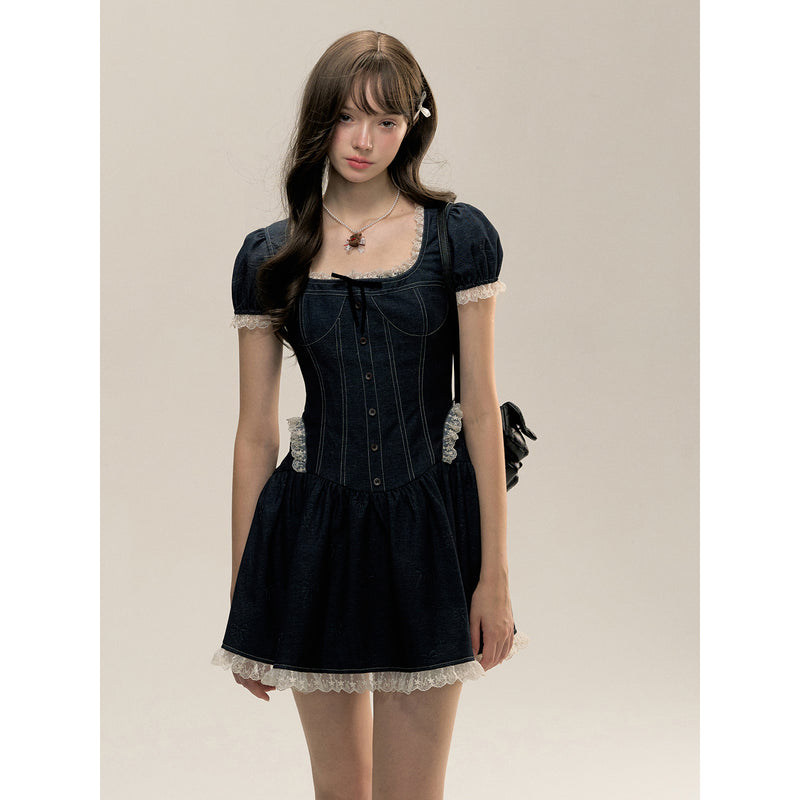 Dark blue Night Sky Colored Denim Lace Dress