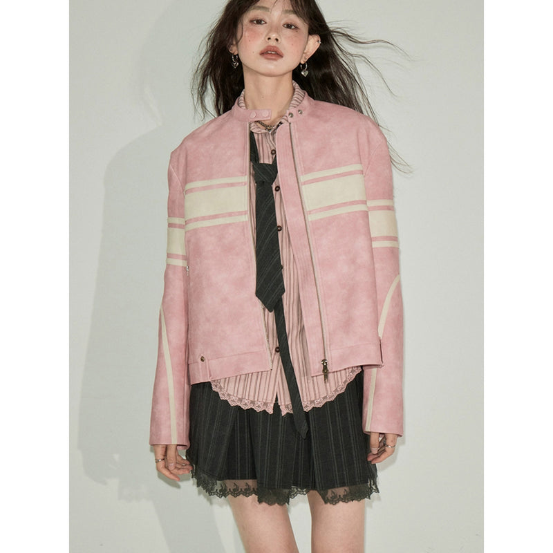 Pink Retro Leather Jacket