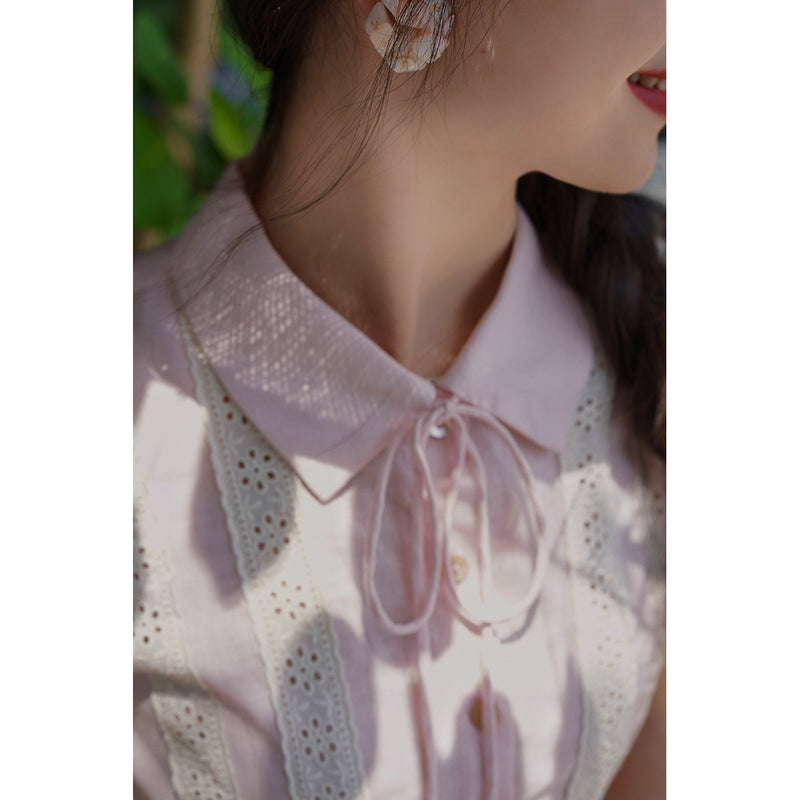 桜色の刺繍ヘップバーンワンピース