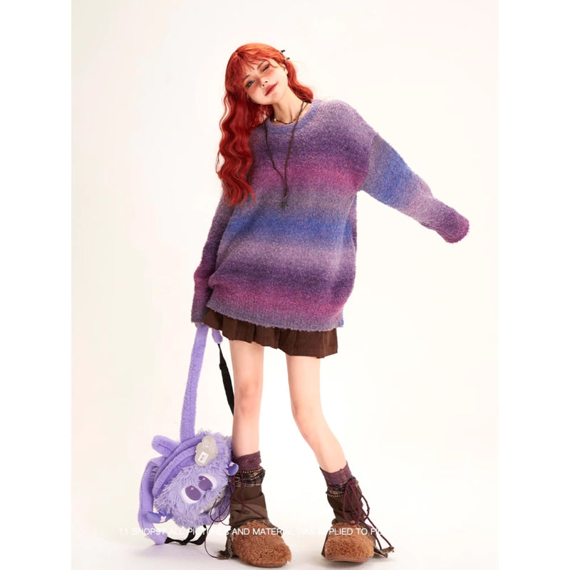 Rainbow Colors Loose Fitting Knit Sweater