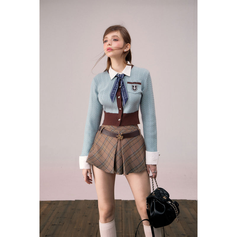 英国文学少女ショートニットカーディガンとショートスカート