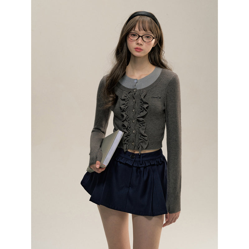 Two Piece Gray Ruffle Knit Cardigan