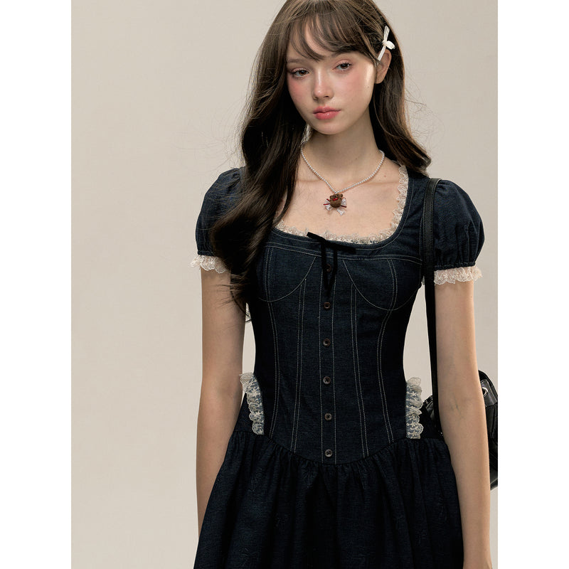 Dark blue Night Sky Colored Denim Lace Dress