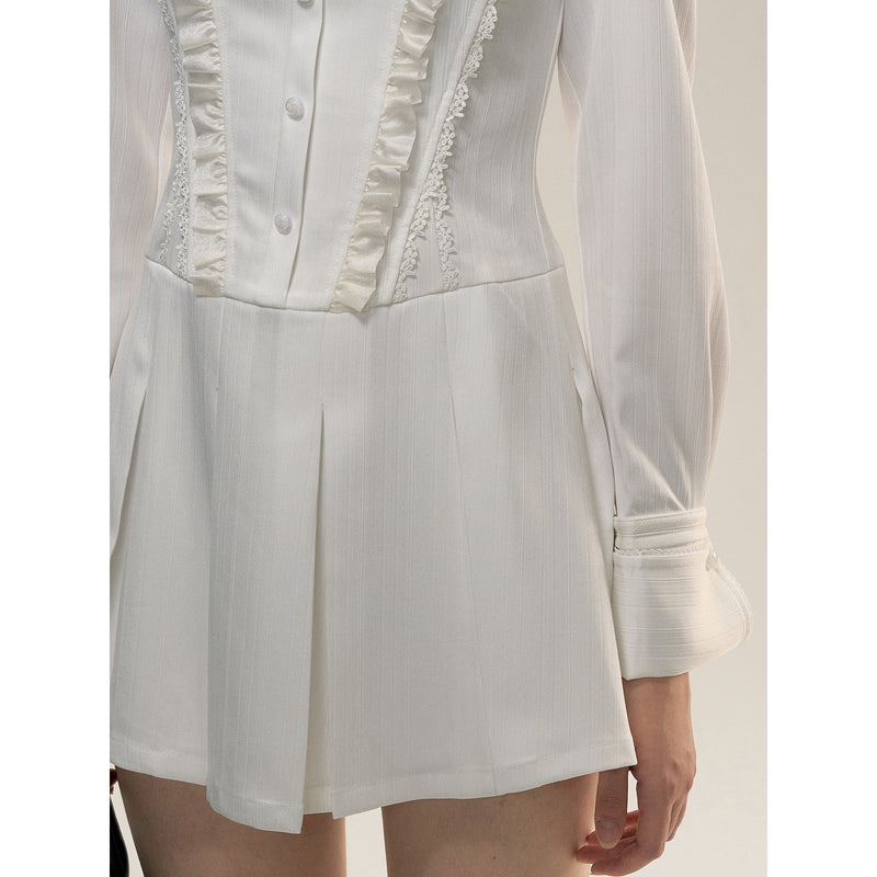 Pure White College Pleated Dress