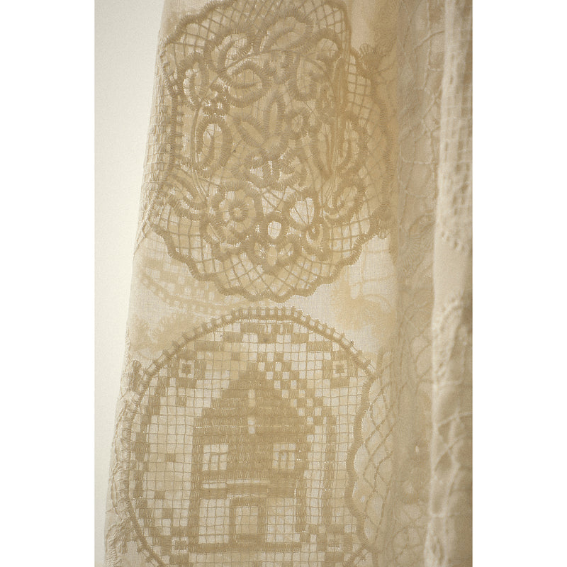家屋と花とウサギの刺繍コートワンピース