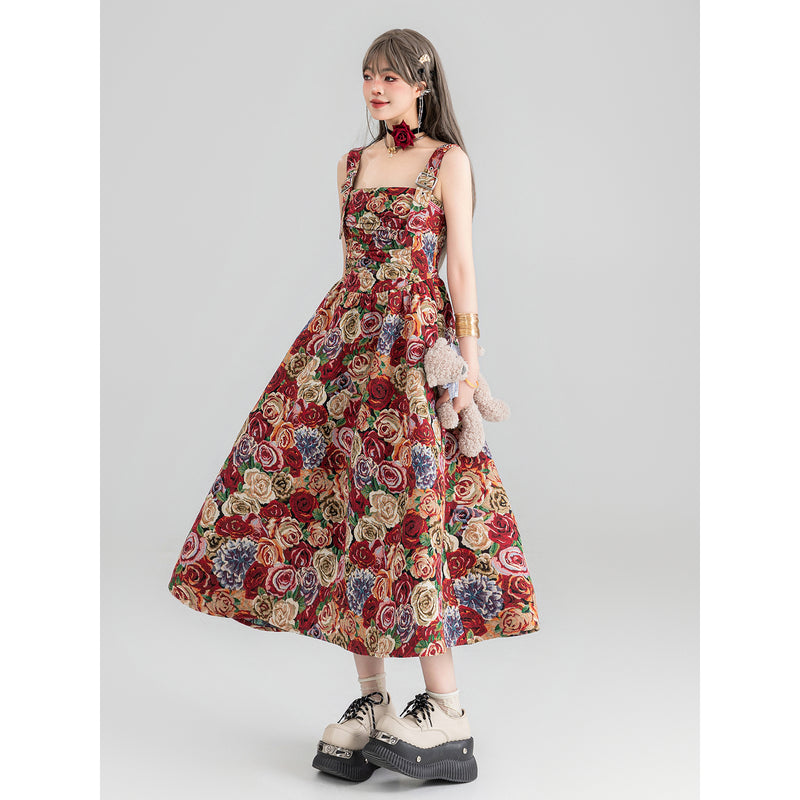 薔薇の花群集のジャンパースカート