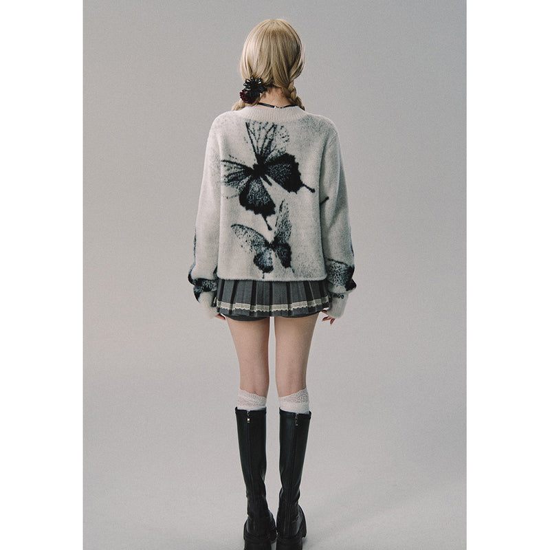 Butterfly Ink Painting Zip up Cardigan