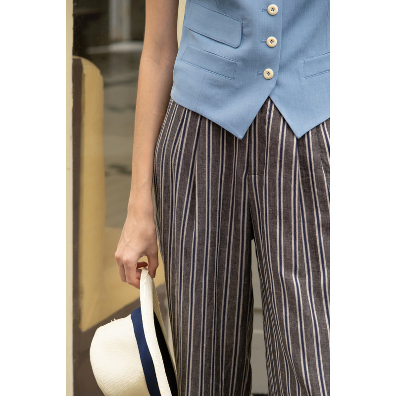 Gray Striped Linen Long Pants[2024年6月下旬-7月上旬発送予定]