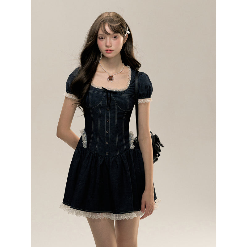 Dark blue Night Sky Colored Denim Lace Dress