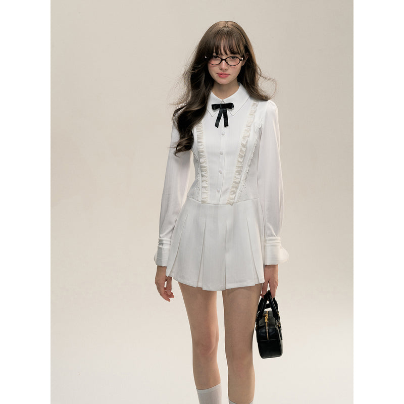 Pure White College Pleated Dress