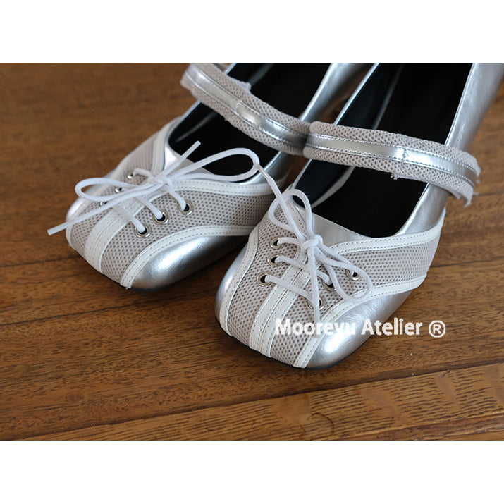 Metallic Silver Strap Mary Jane Heel Shoes