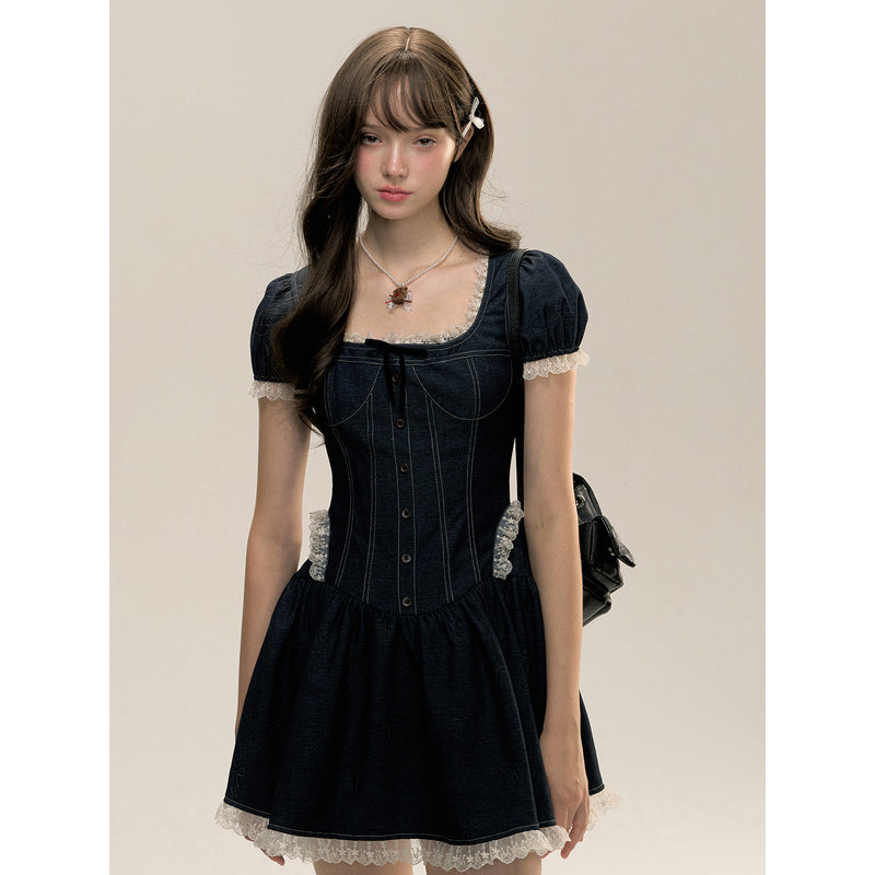 Dark blue Night Sky Colored Denim Lace Dress