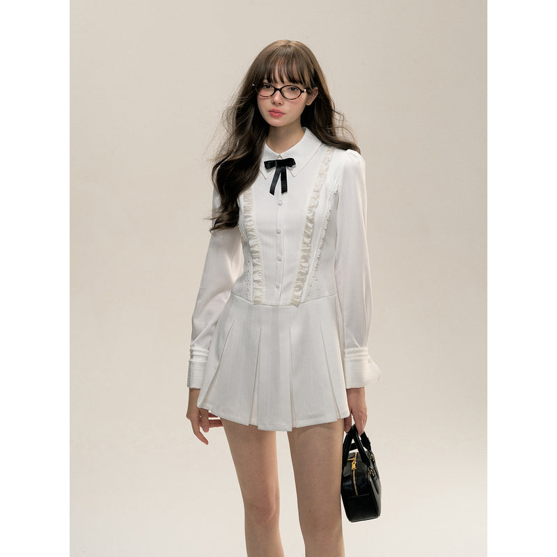 Pure White College Pleated Dress