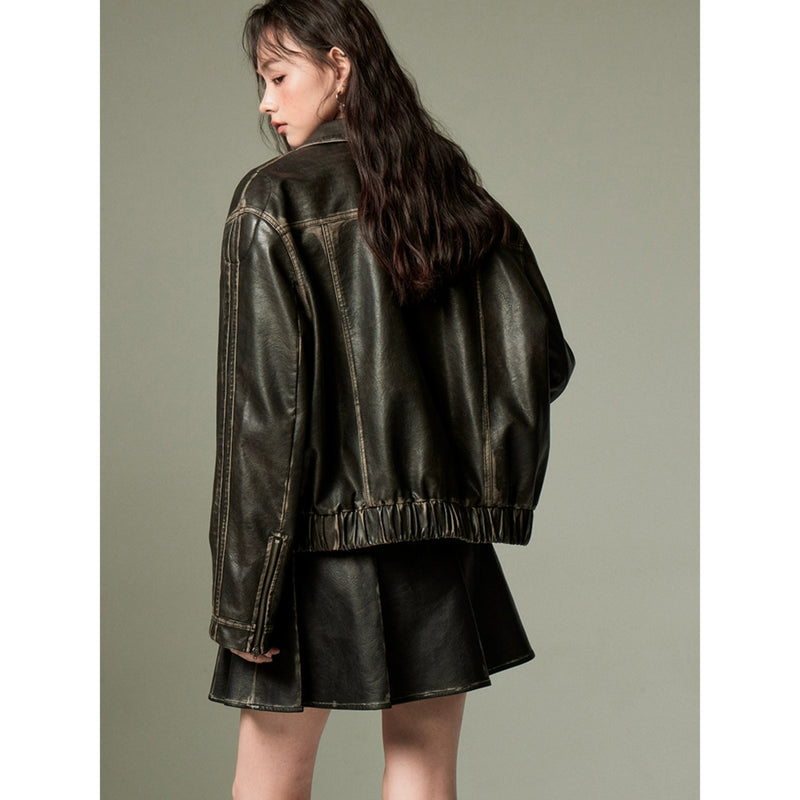 Retro Leather Jacket with Ribbon – ManusMachina