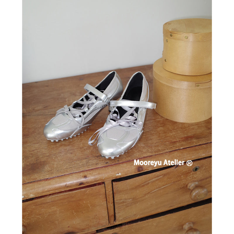 Silver Ribbon Mary Jane Heel Shoes