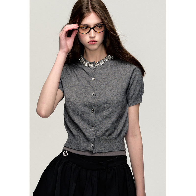 Grey Knitted Top with Silver Chain
