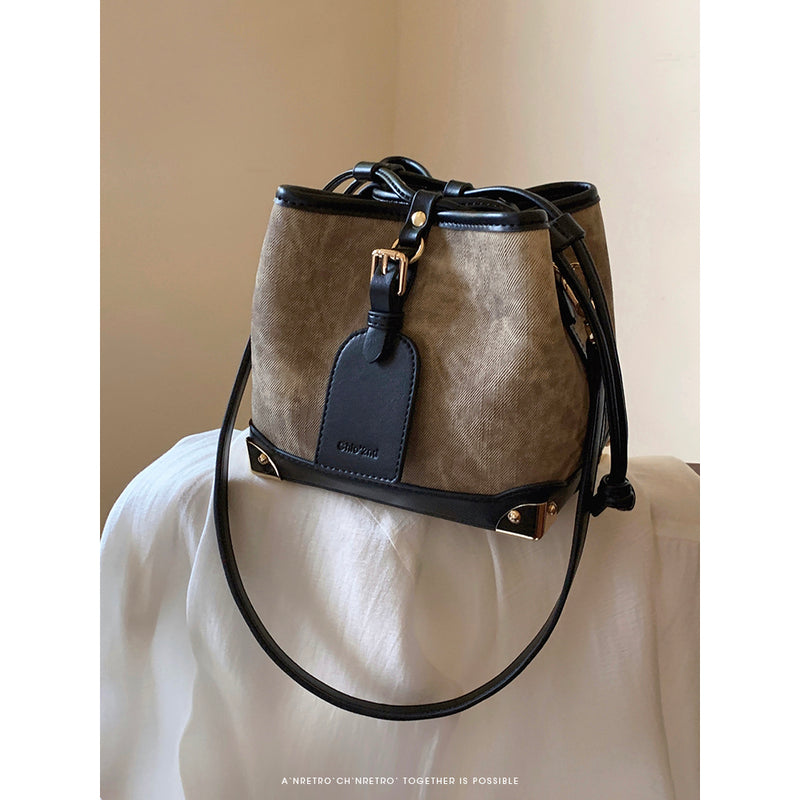 Leather Tag Classical Bucket Bag