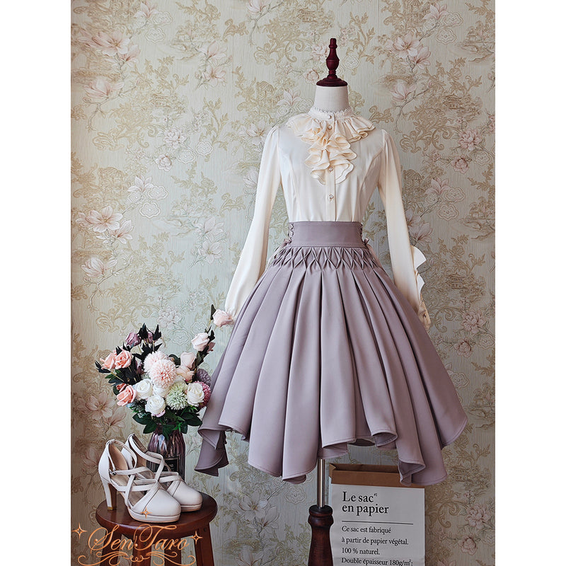 灰紫のお嬢様の編み上げベストとブルーミングスカート