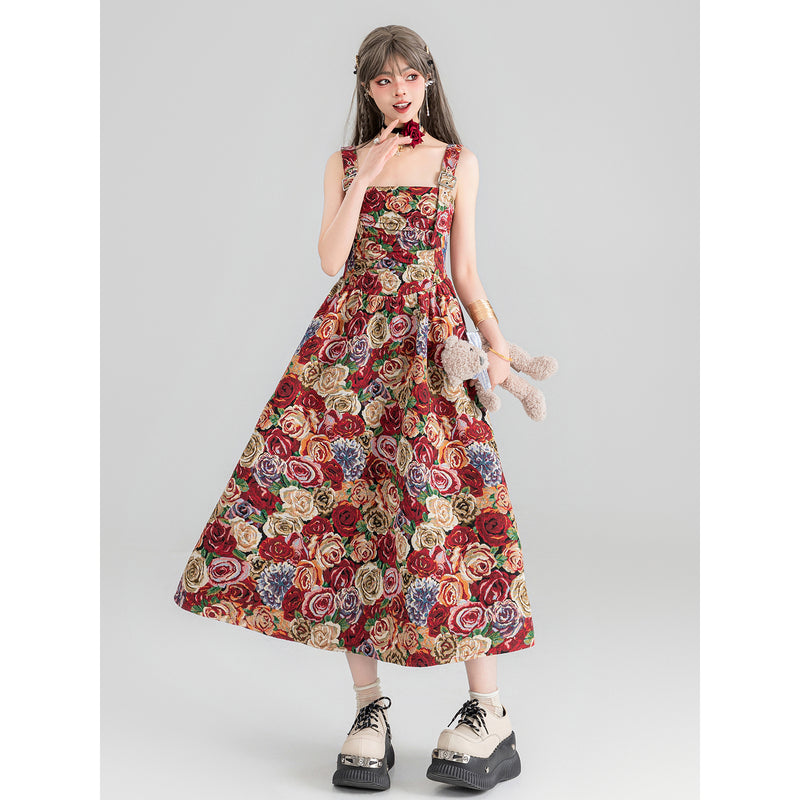 薔薇の花群集のジャンパースカート