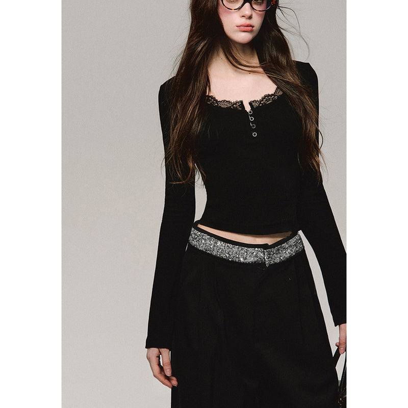 Black Embroidered Knit Top