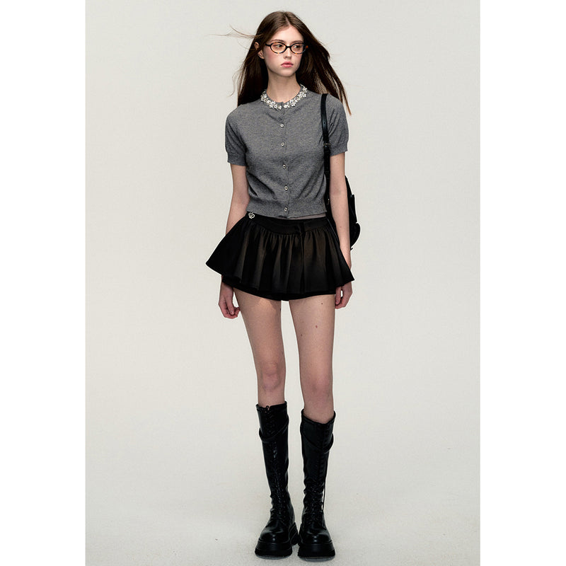 Grey Knitted Top with Silver Chain