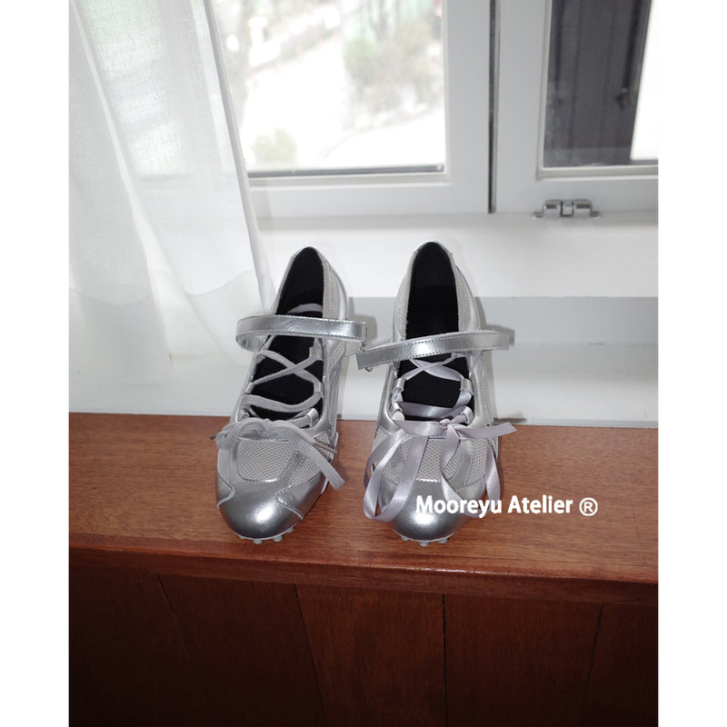 Silver Ribbon Mary Jane Heel Shoes