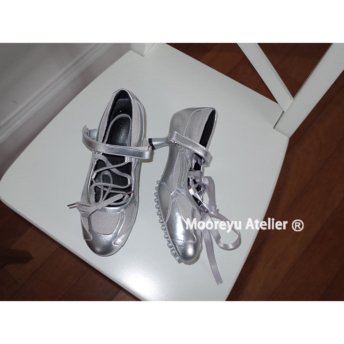 Silver Ribbon Mary Jane Heel Shoes