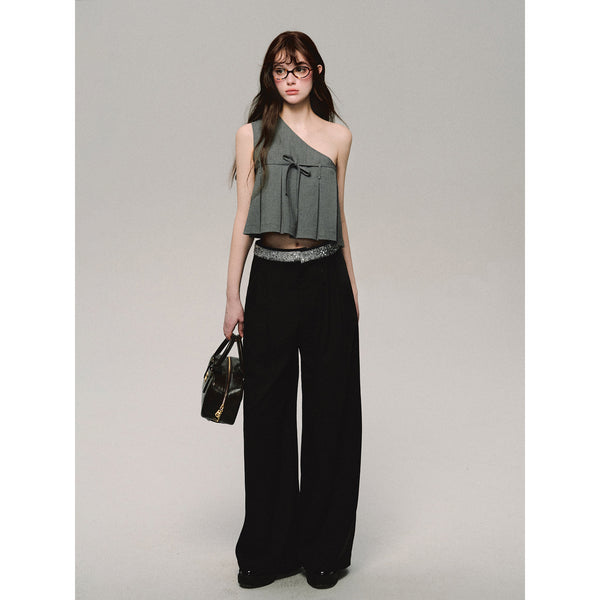 Sophisticated Gray Asymmetrical Pleated Top