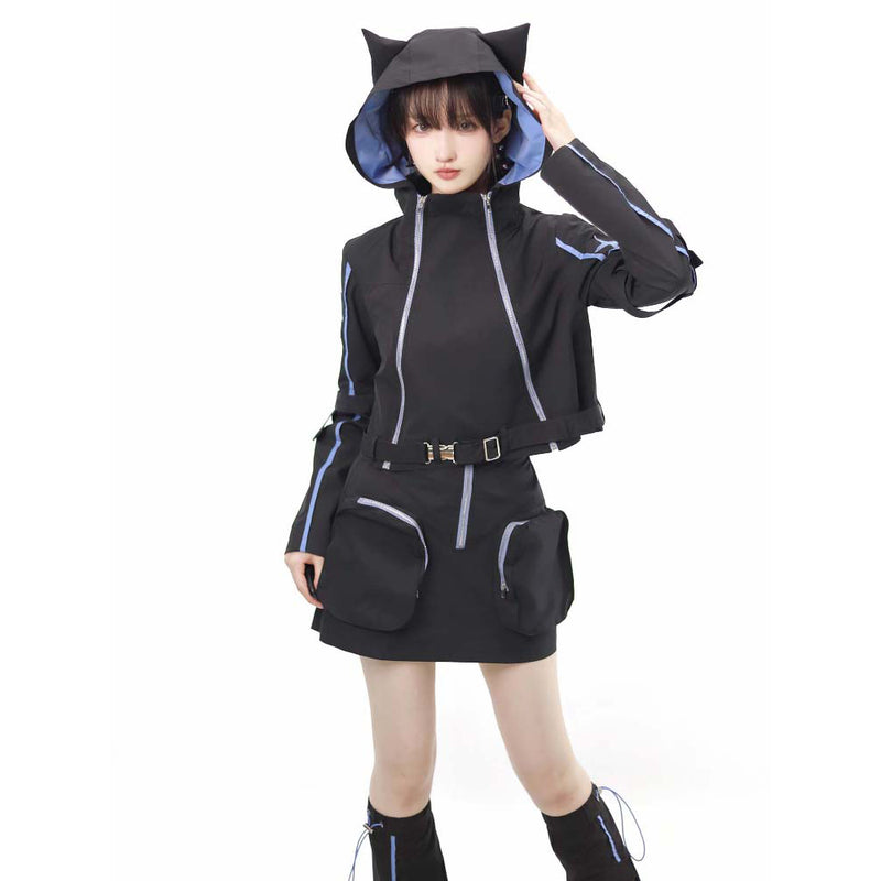 Futuristic Cat Ear Girl Tops and Bottoms