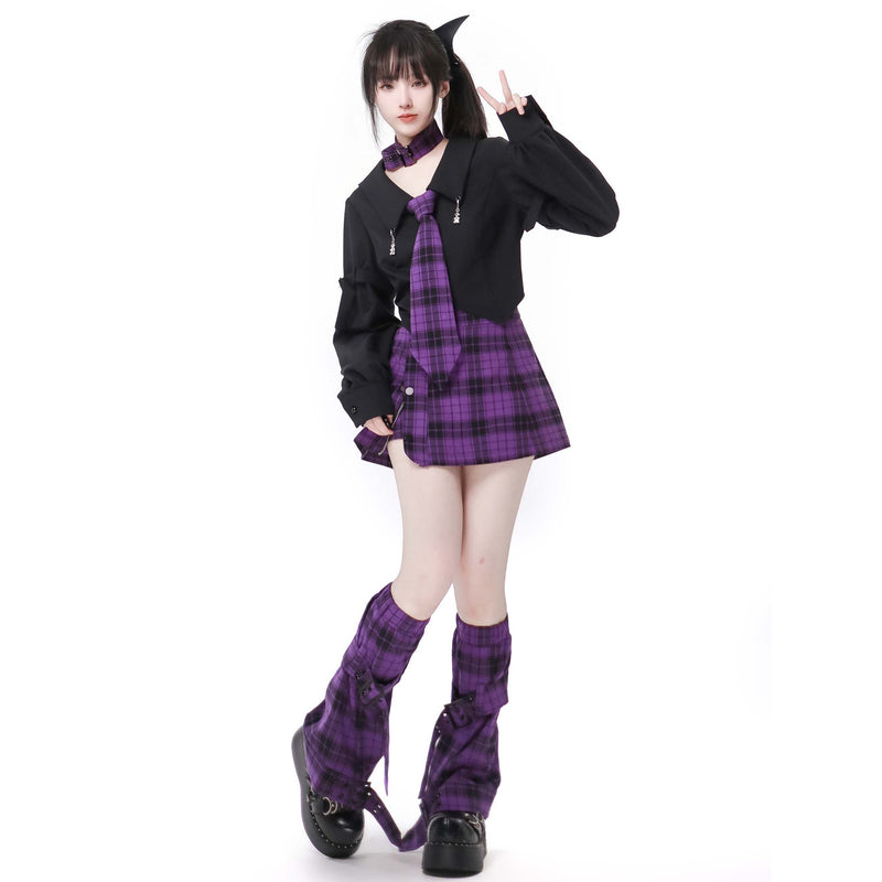 Purple Checkered Literature Tops and Bottoms