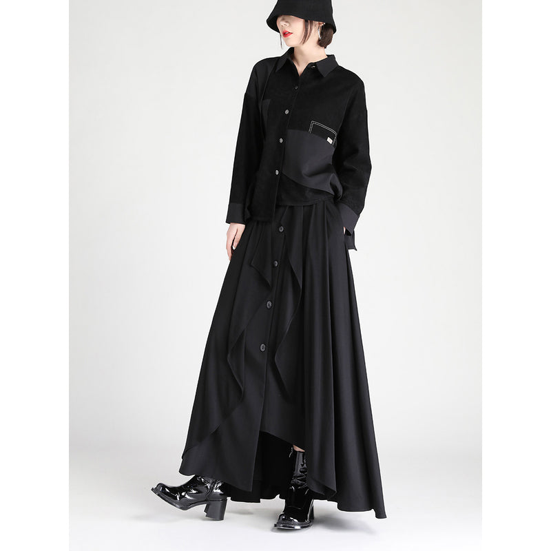 Black Asymmetrical Long Gather Skirt