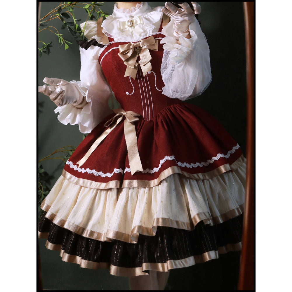 弦楽器の刺繍ジャンパースカート - Wine Red – ManusMachina