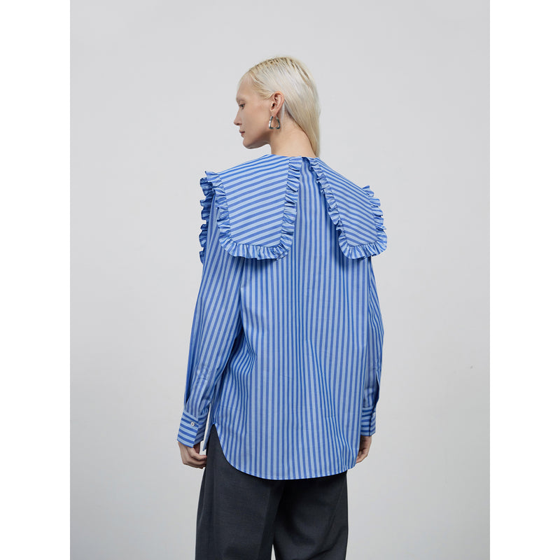 Striped Shirt with Bright Blue Sailor Frill Collar