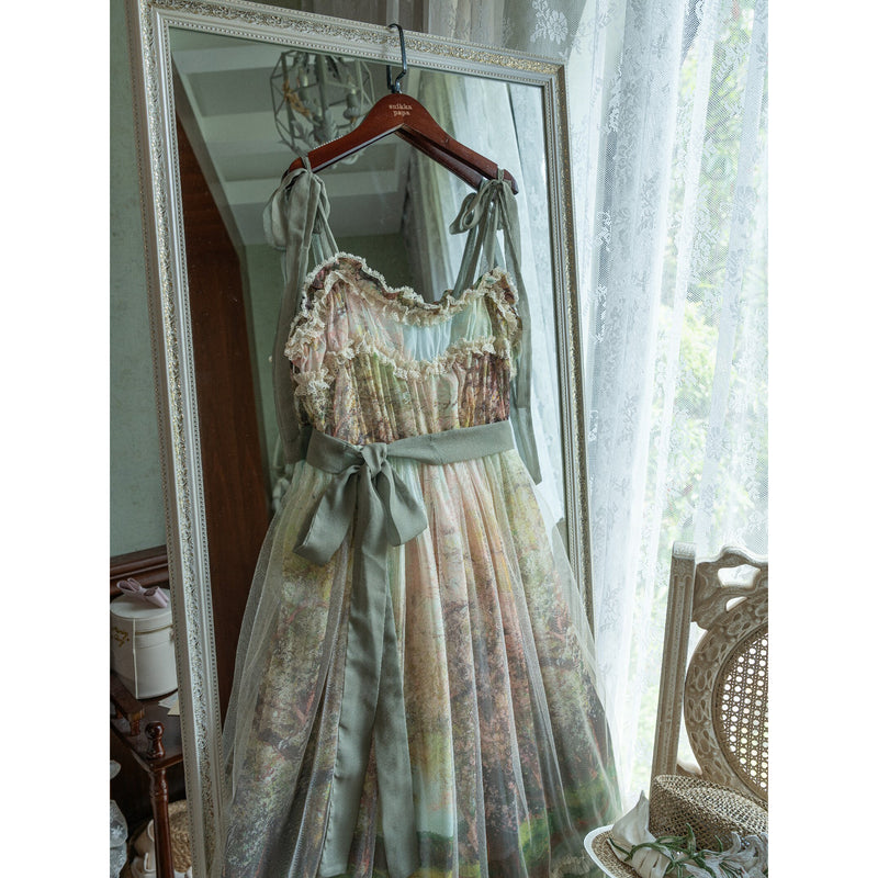 春の木陰の油彩画ジャンパースカート