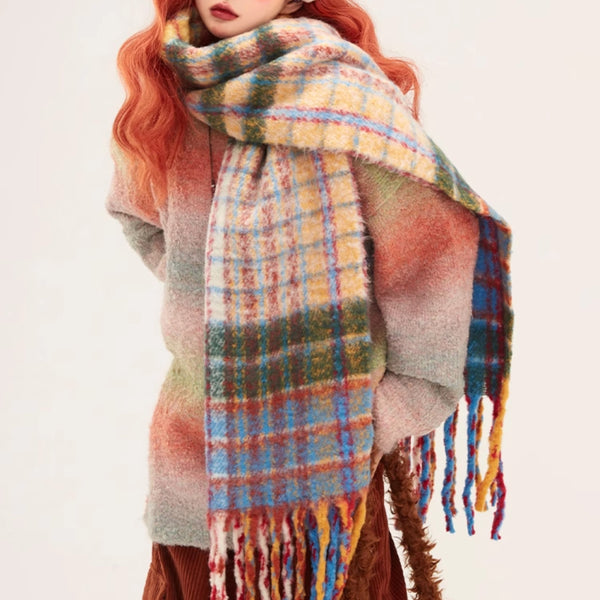 Colorful Checkered Knitted Scarf
