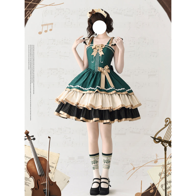 弦楽器の刺繍ジャンパースカート - Dark Green[2024年4月上旬-4月下旬発送予定]