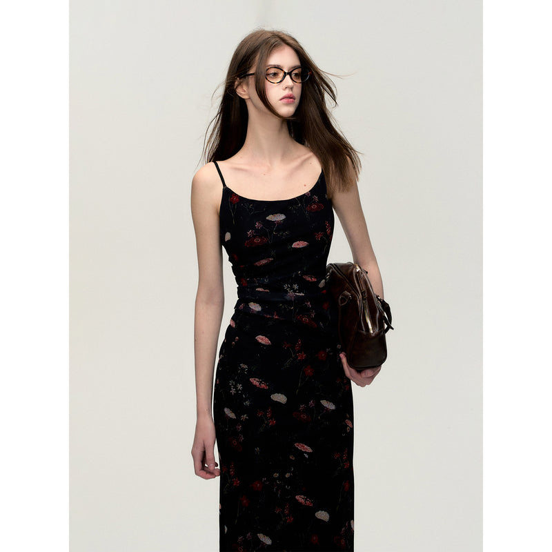 Oil Painted Floral Patterned Strap Dress