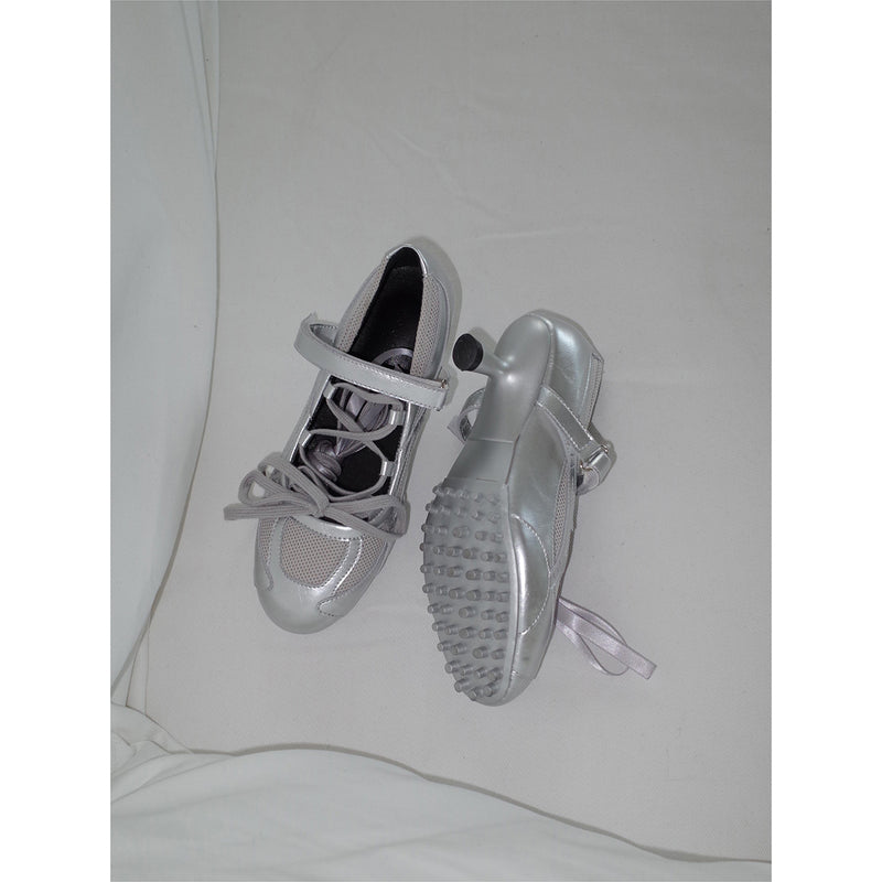 Silver Ribbon Mary Jane Heel Shoes